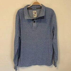Relwen Sweater Pullover Mens Mock Neck Henley Blue Shirt Cotton Wool XXL
